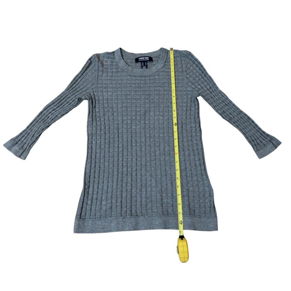 Lands' End Gray Ribbed Grid Knit Top Crew Neck 3/4 Sleeve XS Waffle Knit - Picture 3 of 7